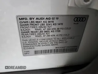 2019 Audi Q7 Prestige z VIN WA1VAAF7XKD033865, wystawiony jako Copart lot #50088745 z przebiegiem 82 716 mil mil oraz Szkoda całkowita • Salvage title. Historia ofert i sprzedaży dostępna na DreamBid. Obrazek 13.