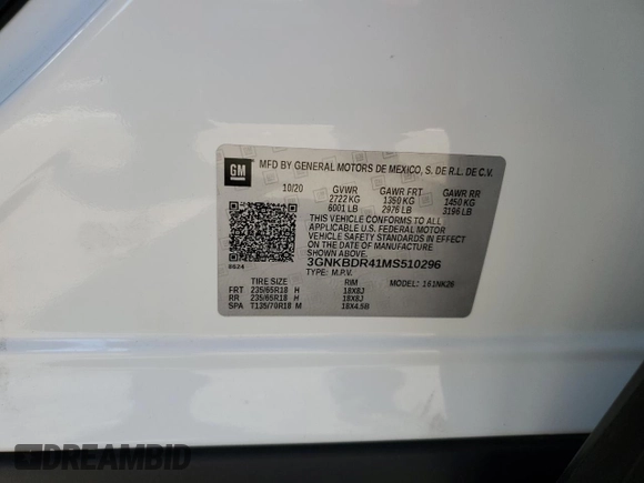 2021 Chevrolet Blazer LT with VIN 3GNKBDR41MS510296, listed as a Copart auction lot 43761245 with 47,009 mi miles and Salvage title. Bid and sale history available at DreamBid. Image 13.