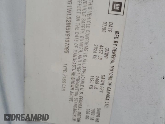 1997 Chevrolet Lumina LS with VIN 2G1WL52M5V9107095, listed as a Copart auction lot 73659954 with 135,669 mi miles and Salvage Title. Bid and sale history available at DreamBid. Image 12.