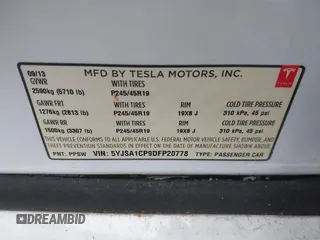 2013 Tesla Model S Performance z VIN 5YJSA1CP9DFP20778, wystawiony jako IAAI lot #42511532 z przebiegiem Nie podano mil oraz . Historia ofert i sprzedaży dostępna na DreamBid. Obrazek 9.