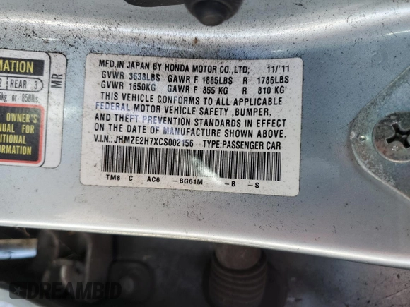 2012 Honda Insight EX z VIN JHMZE2H7XCS002156, wystawiony jako Copart lot #50825825 z przebiegiem 425 939 mil mil oraz Szkoda całkowita • Salvage title. Historia ofert i sprzedaży dostępna na DreamBid. Obrazek 12.