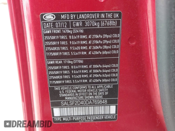 2013 Land Rover Range Rover Sport HSE z VIN SALSF2D40DA769848, wystawiony jako IAAI lot #42032959 z przebiegiem 144 204 mil mil oraz . Historia ofert i sprzedaży dostępna na DreamBid. Obrazek 9.