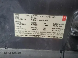 2016 Tesla Model S 90D z VIN 5YJSA1E47GF129744, wystawiony jako Copart lot #47797395 z przebiegiem 87 678 mil mil oraz Szkoda całkowita • Salvage title. Historia ofert i sprzedaży dostępna na DreamBid. Obrazek 14.