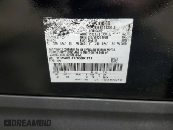 2016 Ford Explorer Platinum z VIN 1FM5K8HT7GGB81771, wystawiony jako Copart lot #59723825 z przebiegiem 117 934 mil mil oraz Szkoda całkowita • Salvage title. Historia ofert i sprzedaży dostępna na DreamBid. Obrazek 14.