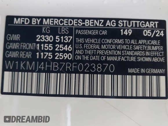 2024 Mercedes-Benz CLE 300 z VIN W1KMJ4HB7RF023870, wystawiony jako IAAI lot #41165727 z przebiegiem 4 831 mil mil oraz . Historia ofert i sprzedaży dostępna na DreamBid. Obrazek 9.
