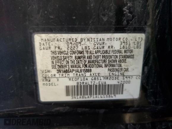 2010 Nissan Sentra SR with VIN 3N1AB6AP1AL615869, listed as a Copart auction lot 53064015 with 144,075 mi miles and Non Repairable. Bid and sale history available at DreamBid. Image 12.