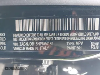 2022 Jeep Renegade Latitude with VIN ZACNJDB15NPN64189, listed as a IAAI auction lot 41909748 with 34,956 mi miles and . Bid and sale history available at DreamBid. Image 9.