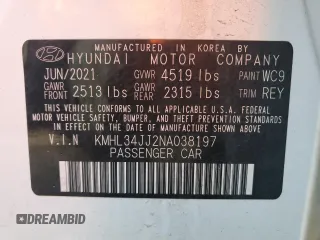 2022 Hyundai Sonata Hybrid SEL with VIN KMHL34JJ2NA038197, listed as a Copart auction lot 41202954 with 53,073 mi miles. Bid and sale history available at carsss.com. Image 12.
