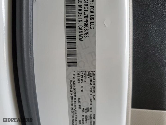 2023 Chrysler Pacifica Hybrid Touring L with VIN 2C4RC1L70PR608758, listed as a Copart auction lot 45183845 with 38,461 mi miles and Salvage Title. Bid and sale history available at carsss.com. Image 14.