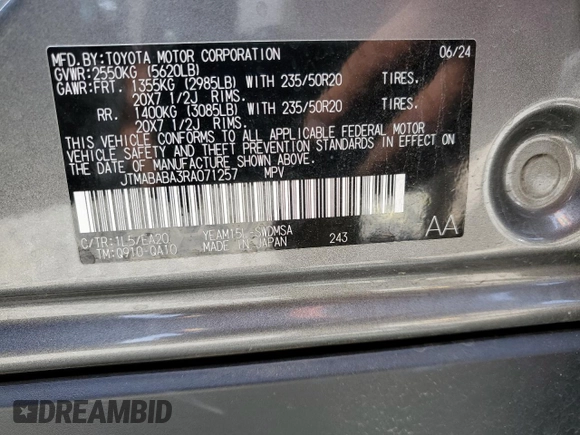 2024 Subaru Solterra Limited with VIN JTMABABA3RA071257, listed as a Copart auction lot 53445235 with 3,540 mi miles and Salvage title. Bid and sale history available at DreamBid. Image 13.