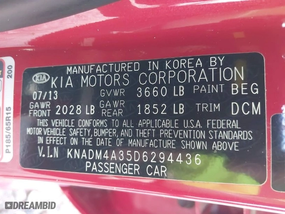 2013 Kia Rio LX with VIN KNADM4A35D6294436, listed as a IAAI auction lot 42009021 with 8,969 mi miles. Bid and sale history available at carsss.com. Image 9.
