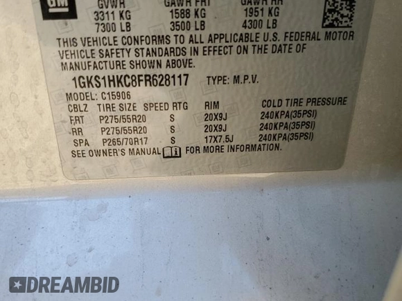 2015 GMC Yukon XL SLT with VIN 1GKS1HKC8FR628117, listed as a Copart auction lot 47128275 with 145,815 mi miles and Non Repairable. Bid and sale history available at carsss.com. Image 13.