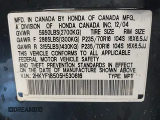 2005 Honda Pilot EX-L с VIN 2HKYF18505H530616, выставлен на аукционе IAAI как лот 42517886 с пробегом 211 218 миль миль и . История ставок и продаж доступна на DreamBid. Изображение 9.