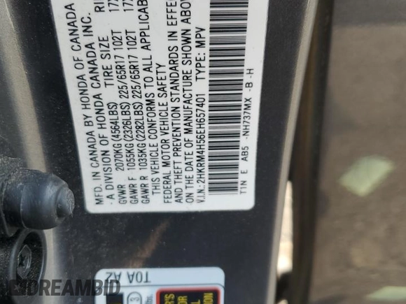 2014 Honda CR-V EX with VIN 2HKRM4H56EH657401, listed as a Copart auction lot 60353685 with 137,250 mi miles and Salvage title. Bid and sale history available at DreamBid. Image 14.