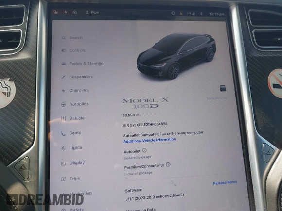 2017 Tesla Model X 90D with VIN 5YJXCBE21HF054898, listed as a IAAI auction lot 42076462 with 89,996 mi miles and . Bid and sale history available at DreamBid. Image 7.