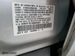 2008 Honda Pilot EX-L with VIN 5FNYF18748B045951, listed as a Copart auction lot 50617485 with 176,074 mi miles and Salvage Title. Bid and sale history available at carsss.com. Image 13.