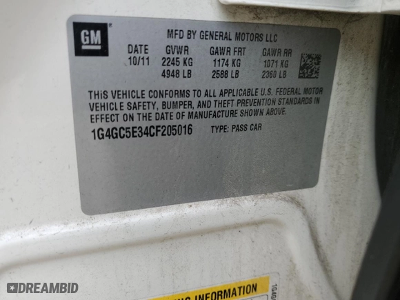 2012 Buick LaCrosse Leather with VIN 1G4GC5E34CF205016, listed as a Copart auction lot 43716325 with 161,484 mi miles and Non Repairable. Bid and sale history available at carsss.com. Image 12.