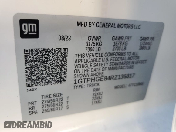 2024 GMC Sierra 1500 with VIN 1GTPHGE84RZ136817, listed as a Copart auction lot 82573014 with 19,929 mi miles and Non Repairable. Bid and sale history available at DreamBid. Image 12.