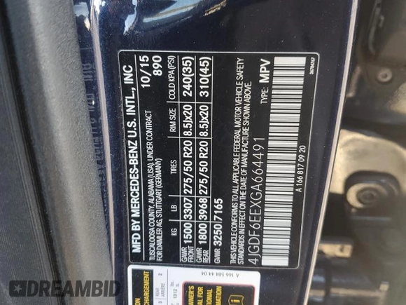 2016 Mercedes-Benz GL with VIN 4JGDF6EEXGA664491, listed as a Copart auction lot 82586534 with 110,760 mi miles and Salvage Title. Bid and sale history available at carsss.com. Image 12.