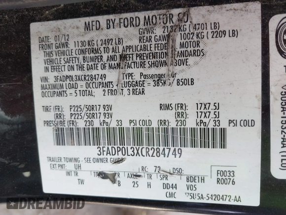 2012 Ford Fusion Hybrid с VIN 3FADP0L3XCR284749, выставлен на аукционе IAAI как лот 42820060 с пробегом 251 462 миль миль и . История ставок и продаж доступна на DreamBid. Изображение 9.