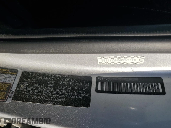 2021 Kia Forte LXS with VIN 3KPF24AD5ME389888, listed as a Copart auction lot 48965805 with 58,172 mi miles and Clean Title. Bid and sale history available at DreamBid. Image 13.