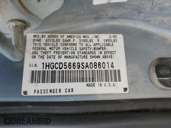 1995 Honda Accord EX with VIN 1HGCD5669SA086014, listed as a Copart auction lot 78290894 with 175,897 mi miles and Salvage Title. Bid and sale history available at DreamBid. Image 12.
