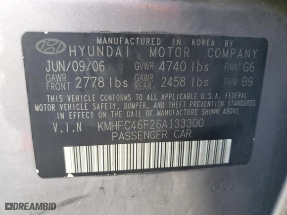 2006 Hyundai Azera SE with VIN KMHFC46F26A133300, listed as a Copart auction lot 74730624 with 100,963 mi miles and Salvage Title. Bid and sale history available at carsss.com. Image 14.