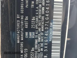 2020 Kia Optima LX with VIN 5XXGT4L37LG404161, listed as a Copart auction lot 46600795 with 57,425 mi miles and Salvage Title. Bid and sale history available at carsss.com. Image 12.