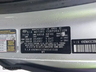 2019 Kia Sedona L with VIN KNDMA5C18K6541538, listed as a IAAI auction lot 41643348 with 92,042 mi miles. Bid and sale history available at carsss.com. Image 9.