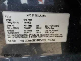 2024 Tesla Model Y Long Range z VIN 7SAYGDEE3RA234223, wystawiony jako Copart lot #51784185 z przebiegiem 24 257 mil mil oraz Szkoda całkowita • Salvage title. Historia ofert i sprzedaży dostępna na DreamBid. Obrazek 13.