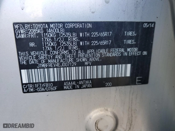 2014 Toyota RAV4 LE with VIN JTMBFREV4EJ007129, listed as a Copart auction lot 50846205 with 132,933 mi miles and Salvage Title. Bid and sale history available at carsss.com. Image 14.