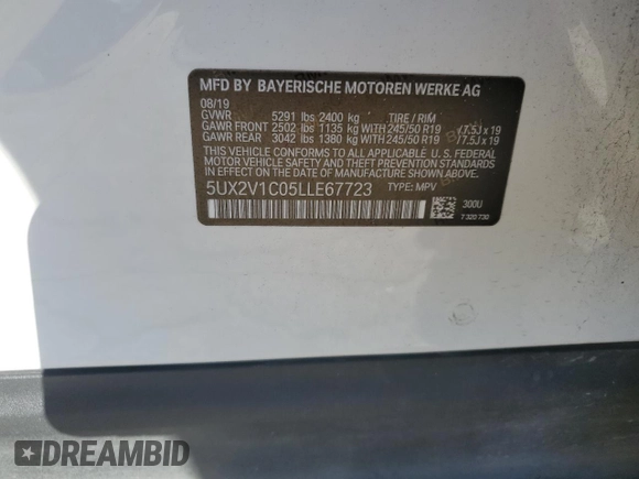 2020 BMW X4 xDrive30i with VIN 5UX2V1C05LLE67723, listed as a Copart auction lot 88923365 with 0 mi miles and Salvage Title. Bid and sale history available at carsss.com. Image 13.