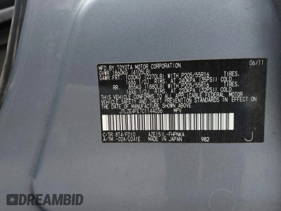 2012 Scion xB with VIN JTLZE4FE7C1144036, listed as a IAAI auction lot 42212422 with 180,692 mi miles and . Bid and sale history available at DreamBid. Image 9.