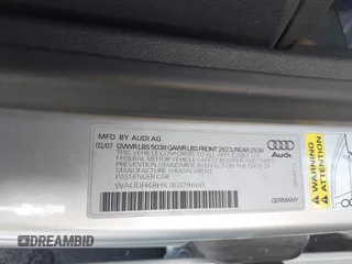 2007 Audi A4 3.2L with VIN WAUDH48HX7K029660, listed as a IAAI auction lot 42554724 with 128,445 mi miles and . Bid and sale history available at DreamBid. Image 9.
