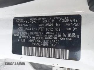 2014 Hyundai Accent SE with VIN KMHCU5AE8EU145629, listed as a IAAI auction lot 41497848 with 134,919 mi miles. Bid and sale history available at carsss.com. Image 9.