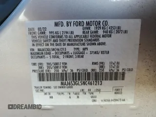 2022 Ford EcoSport SE with VIN MAJ6S3GL5NC461213, listed as a Copart auction lot 50873695 with 11,728 mi miles and Salvage Title. Bid and sale history available at carsss.com. Image 14.