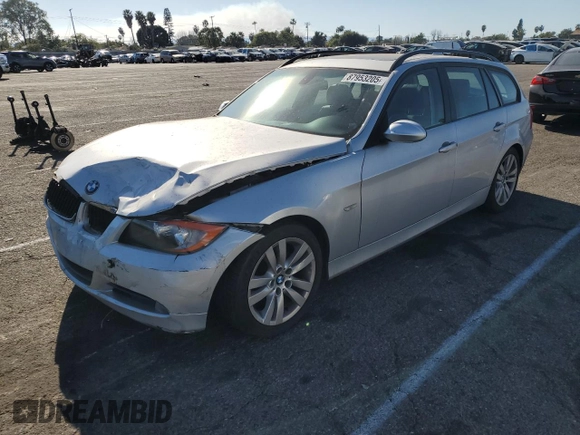 2007 BMW 3 Series 328i with VIN WBAVS13597FV95030, listed as a Copart auction lot 87953205 with 0 mi miles and Salvage Title. Bid and sale history available at carsss.com. Image 1.