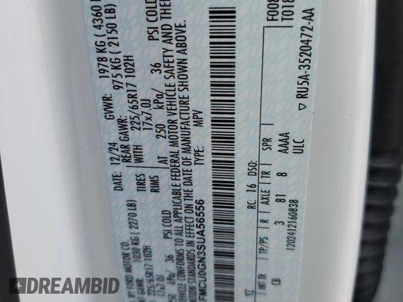 2025 Ford Escape Active z VIN 1FMCU0GN3SUA56556, wystawiony jako Copart lot #54184845 z przebiegiem 1 272 mil mil oraz Szkoda całkowita • Salvage title. Historia ofert i sprzedaży dostępna na DreamBid. Obrazek 13.