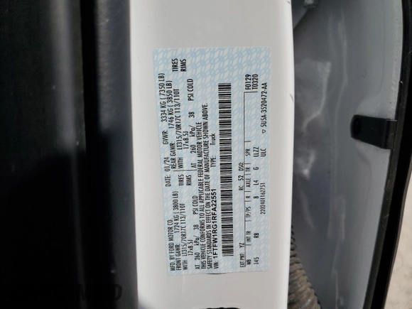 2024 Ford F-150 Raptor with VIN 1FTFW1RG1RFA22551, listed as a Copart auction lot 75998654 with 5,473 mi miles and Salvage Title. Bid and sale history available at DreamBid. Image 12.