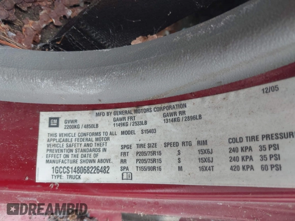 2006 Chevrolet Colorado Work Truck z VIN 1GCCS148068226482, wystawiony jako IAAI lot #42487633 z przebiegiem 121 896 mil mil oraz . Historia ofert i sprzedaży dostępna na DreamBid. Obrazek 9.