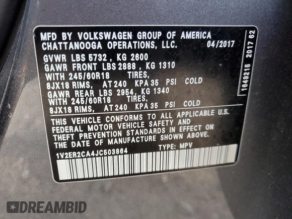2018 Volkswagen Atlas SEL z VIN 1V2ER2CA4JC503864, wystawiony jako Copart lot #54832325 z przebiegiem 62 272 mil mil oraz Szkoda całkowita • Salvage title. Historia ofert i sprzedaży dostępna na DreamBid. Obrazek 13.