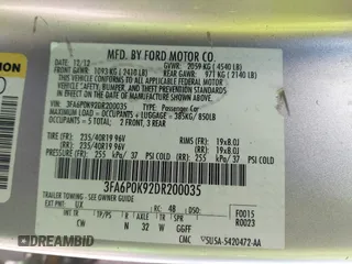 2013 Ford Fusion Titanium with VIN 3FA6P0K92DR200035, listed as a IAAI auction lot 42798129 with 242,831 mi miles and . Bid and sale history available at DreamBid. Image 9.
