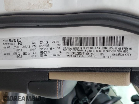 2016 Jeep Cherokee Limited with VIN 1C4PJLDB0GW157950, listed as a Copart auction lot 54617045 with 115,722 mi miles and Salvage title. Bid and sale history available at DreamBid. Image 13.