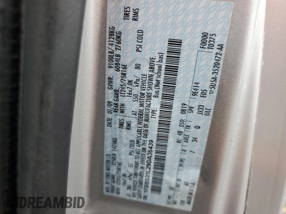 2009 Ford Econoline Passenger XL with VIN 1FBSS31L29DA36439, listed as a Copart auction lot 44384085 with 203,939 mi miles and Salvage title. Bid and sale history available at DreamBid. Image 13.