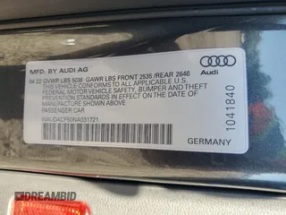 2022 Audi A5 Sportback S line Premium with VIN WAUDACF50NA031721, listed as a Copart auction lot 82432583 with 20,921 mi miles. Bid and sale history available at carsss.com. Image 12.