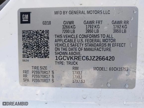 2018 Chevrolet Silverado 1500 LT with VIN 1GCVKREC6JZ266420, listed as a IAAI auction lot 41660687 with 86,656 mi miles. Bid and sale history available at carsss.com. Image 9.
