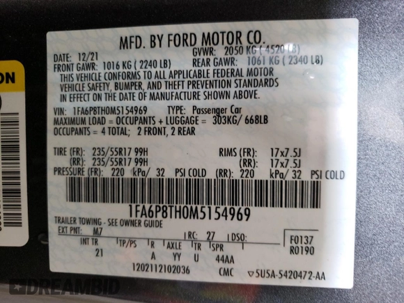 2021 Ford Mustang EcoBoost z VIN 1FA6P8TH0M5154969, wystawiony jako Copart lot #58635625 z przebiegiem 18 763 mil mil oraz Szkoda całkowita • Salvage title. Historia ofert i sprzedaży dostępna na DreamBid. Obrazek 12.
