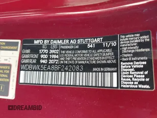 2011 Mercedes-Benz SLK 300 with VIN WDBWK5EA8BF242083, listed as a IAAI auction lot 40501034 with 51,904 mi miles and . Bid and sale history available at DreamBid. Image 9.