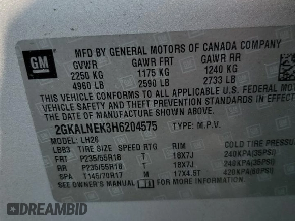 2017 GMC Terrain SLE z VIN 2GKALNEK3H6204575, wystawiony jako Copart lot #58817035 z przebiegiem 81 110 mil mil oraz Czysty tytuł • Clean title. Historia ofert i sprzedaży dostępna na DreamBid. Obrazek 13.