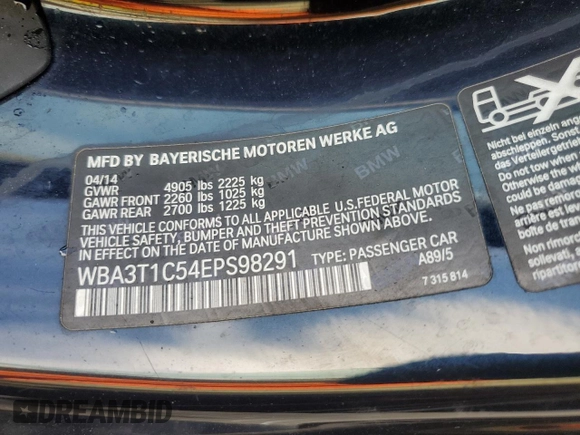 2014 BMW 4 Series 428i xDrive with VIN WBA3T1C54EPS98291, listed as a Copart auction lot 73834614 with 78,244 mi miles and Non Repairable. Bid and sale history available at carsss.com. Image 13.